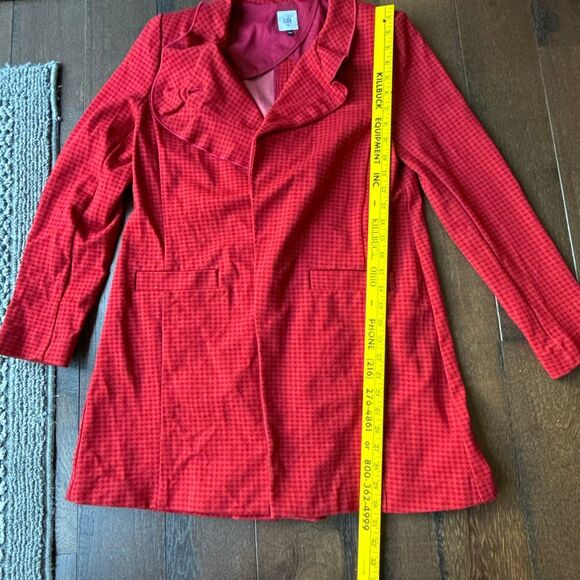 Cabi Celebration jacket womens size medium red houndstooth ruffle collar one but - Picture 10 of 11